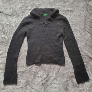 United Colors Of Benetton Womens Size M Lace Up Pullover/ Ribbed Knit Sweater